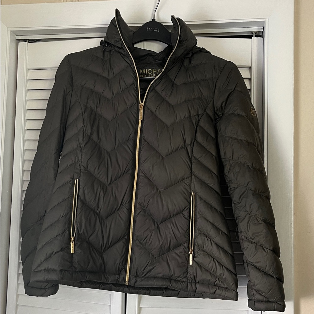 Michael Kors Green Down Jacket with Gold Accents